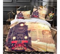 TNSGHAVED Treno d'epoca Set Di Copripiumino 3 pezzi ultra microfibra stampa 3D con federa per cuscini cerniera nascosta Locomotiva a vapore_1 copripiumino for adulti e bambini Single（140x200cm）