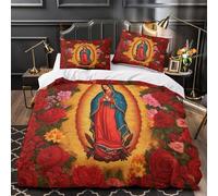 TNSGHAVED Vergine Maria copripiumino 3 pezzi microfibra stampa 3D con cerniera cerniera nascosta con federa per cuscini icona religiosa Set Di Copripiumino for adulti e bambini Single（135x200cm）