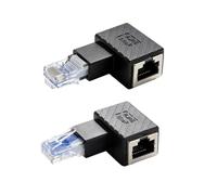 TNSLAND 2 adattatori da spina RJ45 a femmina a 90 gradi, angolo destro e sinistro, salvaspazio, per montaggio a parete, router e spazi ristretti, adattatore LAN CAT5 CAT6