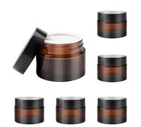 TNSLAND 6 Barattoli Crema da Riempire in Vetro Marrone, Vasetti di Vetro Ambrato 50ml, Contenitori da Viaggio per Cosmetici, Lozione, Creme, Polvere, Materiale Artigianale