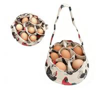TNSLAND Cestino Raccolta Uova da 20cm, Portatile con 7 Sacchetti, Mini Cesto per Uova Resistente in Tela con Manico, per Mantenere Calde di Gallina, per Pollaio di Fattoria (Beige)
