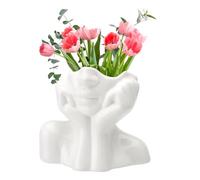 TNSLAND vaso per fiori a tulipano, in ceramica, 14 x 12,5 cm, con testa, colore bianco, stile moderno, decorativo per soggiorno, scrivania