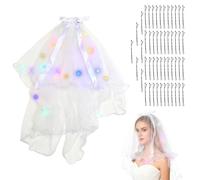 TNSLAND Velo da sposa LED con 50 clip per lo styling, veil da sposa morbido corto per fotografia matrimoni proposte di matrimonio addio al nubilato celibato