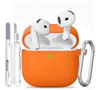 TNSNK for AirPods 4 Case, Silicone Shockproof Protection Case with Clean Kit & Keychain, Support Wireless Charging - Orange