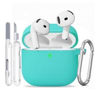 TNSNK for AirPods 4 Case, Silicone Shockproof Protection Case with Clean Kit & Keychain, Support Wireless Charging - Mint Green