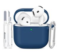 TNSNK for AirPods 4 Case, Silicone Shockproof Protection Case with Clean Kit & Keychain, Support Wireless Charging - Navy Blue
