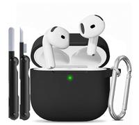 TNSNK for AirPods 4 Case, Silicone Shockproof Protection Case with Clean Kit & Keychain, Support Wireless Charging - Black