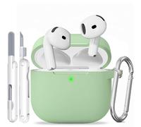 TNSNK for AirPods 4 Case, Silicone Shockproof Protection Case with Clean Kit & Keychain, Support Wireless Charging - Matcha Green