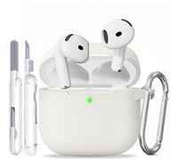 TNSNK for AirPods 4 Case, Silicone Shockproof Protection Case with Clean Kit & Keychain, Support Wireless Charging - Pearl White