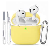 TNSNK for AirPods 4 Case, Silicone Shockproof Protection Case with Clean Kit & Keychain, Support Wireless Charging - Yellow