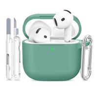 TNSNK for AirPods 4 Case, Silicone Shockproof Protection Case with Clean Kit & Keychain, Support Wireless Charging - Pine Leaf Green