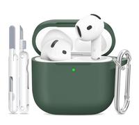 TNSNK for AirPods 4 Case, Silicone Shockproof Protection Case with Clean Kit & Keychain, Support Wireless Charging - Bean Green