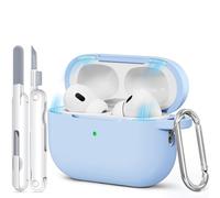 TNSNK for AirPods Pro 2nd/1st Case, Magnetic Lid Silicone Shockproof Protection Case with Clean Kit & Keychain, Support Wireless Charging - Sky Blue