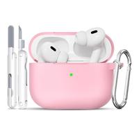TNSNK for AirPods Pro 2nd/1st Case, Silicone Shockproof Protection Case with Clean Kit & Keychain, Support Wireless Charging - Pink