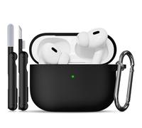 TNSNK for AirPods Pro 2nd/1st Case, Silicone Shockproof Protection Case with Clean Kit & Keychain, Support Wireless Charging - Black