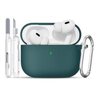 TNSNK for AirPods Pro 2nd/1st Case, Silicone Shockproof Protection Case with Clean Kit & Keychain, Support Wireless Charging -Dark Green