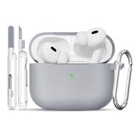 TNSNK for AirPods Pro 2nd/1st Case, Silicone Shockproof Protection Case with Clean Kit & Keychain, Support Wireless Charging - Light Gray