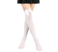 TNSOYCA 1 Paia Bianco Calzini Lunghe Donna con Fiocco,Calze Autoreggenti Calze Parigine da Donna,Costume Halloween Carnevale Accessori Cosplay Festa Maschere