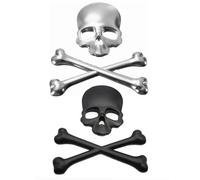 TNSRAY 3D Cranio Emblema di Auto, 2 Pezzi Testa di Morte Metallo Osso Crociate per Auto Moto Badge Adesivo Auto Decals Accessori