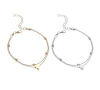 TNSRAY Di Cuore Anklet Bracciale a Forma di Cuore, Love Anklet Cavigliera Moda con Perline Catena a Piede d'Argento per Donne e Ragazze (Argento e Oro)
