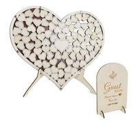 TNTGMG Libro degli ospiti per il matrimonio, cuore in legno a forma di libro degli ospiti, 85 piccoli cuori, 39 x 27 cm, elegante decorazione per ricevimenti di nozze, sposa e baby shower, compleanno