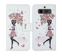 Tnviud Custodia Portafoglio in PU Pelle Caso Guscio Protettiva Cover con Porta Carte Skin Case Per JCB Tradesman 3 4G 2.8" (Umbrella Girl Design)