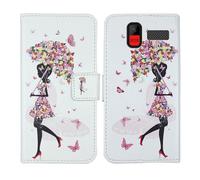 Tnviud Custodia Portafoglio in PU Pelle Caso Guscio Protettiva Cover con Porta Carte Skin Case Per Maxcom Comfort MM445 4G 2.8" (Umbrella Girl Design)
