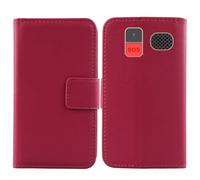 Tnviud Flip Vera Pelle Case Per Funker C120 Classic 4G / C140 Clasic 4G 1.8" Genuine Premium Leather Cover Custodia Caso Guscio Protettiva (Rosa)