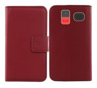 Tnviud Flip Vera Pelle Case Per Funker C120 Classic 4G / C140 Clasic 4G 1.8" Genuine Premium Leather Cover Custodia Caso Guscio Protettiva (Rosso scuro)