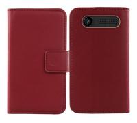 Tnviud Flip Vera Pelle Case Per Maxcom MK241 4G KaiOS 2.4" Genuine Premium Leather Cover Custodia Caso Guscio Protettiva (Rosso scuro)