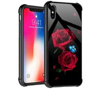 TnXee Case Compatible with iPhone Xs Case Butterfly on red Roses Case