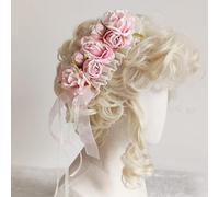 Tnxpumi Fascia da donna fatta a mano con fiori Lolita Pastorale Streamer Sweet Cla pizzo copricapo per cameriera Cosplay copricapo (rosa)