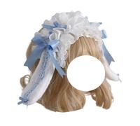Tnxpumi KC Lolita - Cerchietto per capelli da donna, con orecchie da coniglio, accessorio per capelli con pizzo kawaii, per cosplay e feste anime (blu)