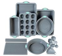 To encounter Set da forno in silicone 8 in 1-6 stampi in silicone - 2 tappetini da forno, piastra per biscotti antiaderente, teglia per torte e muffin, grigio chiaro