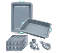 To encounter Set di 25 teglie da forno in silicone, antiaderenti, con tappetini da forno, resistenti al calore, con telaio rinforzato in metallo più resistente, grigio chiaro