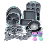 To encounter Set di 49 teglie da forno in silicone resistente al calore, stampi da forno antiaderenti per torte, pane e muffin, con misurini e cucchiai, grigio chiaro