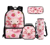 TOADDMOS 4 in 1 Set di borse per libri per scuola superiore e media, astuccio per matite, bottiglia d'acqua, borsa a tracolla per adolescenti, ragazze, ragazzi, scuola elementare e media, Axolotl alla