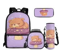 TOADDMOS 4 in 1 Set di borse per libri per scuola superiore e media, astuccio per matite, bottiglia d'acqua, borsa a tracolla per adolescenti, ragazze, ragazzi, scuola elementare e media, Fungo Orso