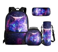 TOADDMOS 4 in 1 Set di borse per libri per scuola superiore e media, astuccio per matite, bottiglia d'acqua, borsa a tracolla per adolescenti, ragazze, ragazzi, scuola elementare e media, Universo