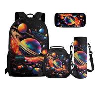 TOADDMOS 4 in 1 Set di borse per libri per scuola superiore e media, astuccio per matite, bottiglia d'acqua, borsa a tracolla per adolescenti, ragazze, ragazzi, scuola elementare e media, Pianeti