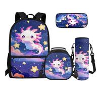 TOADDMOS 4 in 1 Set di borse per libri per scuola superiore e media, astuccio per matite, bottiglia d'acqua, borsa a tracolla per adolescenti, ragazze, ragazzi, scuola elementare e media, Galaxy Space