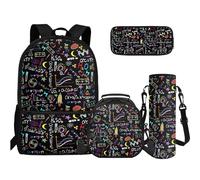 TOADDMOS 4 in 1 Set di borse per libri per scuola superiore e media, astuccio per matite, bottiglia d'acqua, borsa a tracolla per adolescenti, ragazze, ragazzi, scuola elementare e media, Geometria
