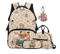 TOADDMOS 4 zaini per bambini con borsa per il pranzo multifunzionale astuccio per matite ciondolo adatto per la scuola media elementare, Capibara Studiare, moderno
