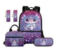 TOADDMOS 5 zaini per bambini per la scuola con borsa per il pranzo astuccio 2 segnalibri per bambini adolescenti scuola elementare media, Axolotl Glitter Viola, moderno