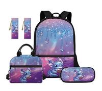 TOADDMOS 5 zaini per bambini per la scuola con borsa per il pranzo astuccio 2 segnalibri per bambini adolescenti scuola elementare media, Axolotl Blu Glitter, moderno