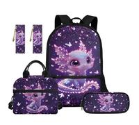 TOADDMOS 5 zaini per bambini per la scuola con borsa per il pranzo astuccio 2 segnalibri per bambini adolescenti scuola elementare media, Carino Axolotl, moderno