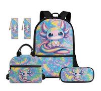 TOADDMOS 5 zaini per bambini per la scuola con borsa per il pranzo astuccio 2 segnalibri per bambini adolescenti scuola elementare media, Axolotl Rainbow Tie-dye, moderno