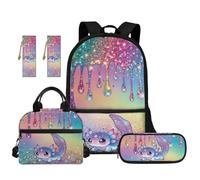 TOADDMOS 5 zaini per bambini per la scuola con borsa per il pranzo astuccio 2 segnalibri per bambini adolescenti scuola elementare media, Axolotl Rainbow Glitter, moderno