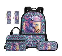 TOADDMOS 5 zaini per bambini per la scuola con borsa per il pranzo astuccio 2 segnalibri per bambini adolescenti scuola elementare media, Bilancia Sirena Axolotl, moderno