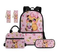 TOADDMOS 5 zaini per bambini per la scuola con borsa per il pranzo astuccio 2 segnalibri per bambini adolescenti scuola elementare media, Tè al latte Capibara, moderno